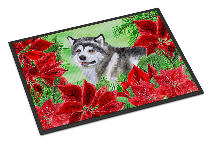 Alaskan Malamute Poinsettas Doormat - 24x36 Decorative Floor Mat – Indoor/Outdoor Rug with Artistic Flair CK1287JMAT