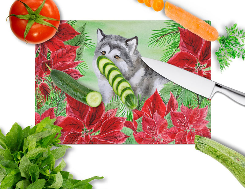 Alaskan Malamute Poinsettas Glass Cutting Boards – Durable, Decorative Kitchen Art Large CK1287LCB