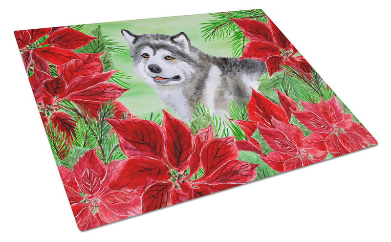 Alaskan Malamute Poinsettas Glass Cutting Boards – Durable, Decorative Kitchen Art Large CK1287LCB