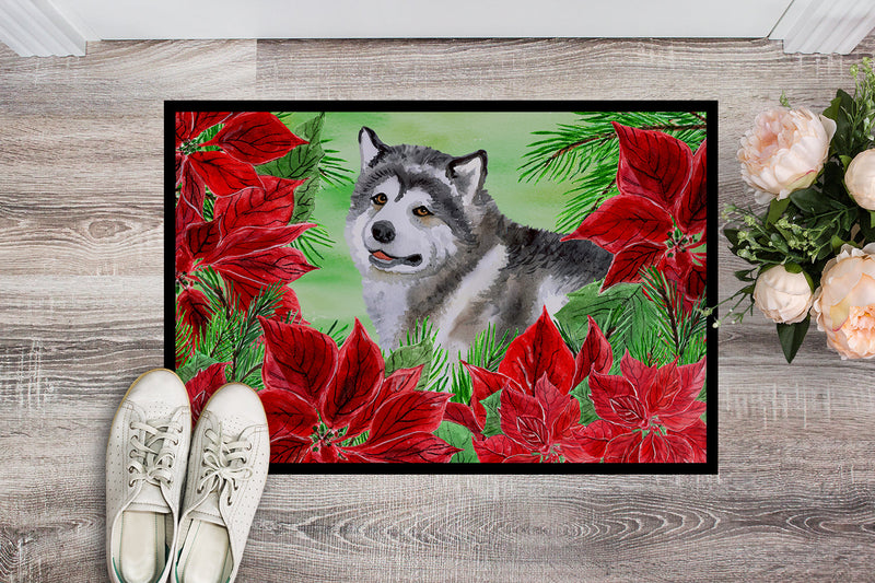 Alaskan Malamute Poinsettas Doormat - 18x27 Decorative Floor Mat – Indoor/Outdoor Rug with Artistic Flair CK1287MAT