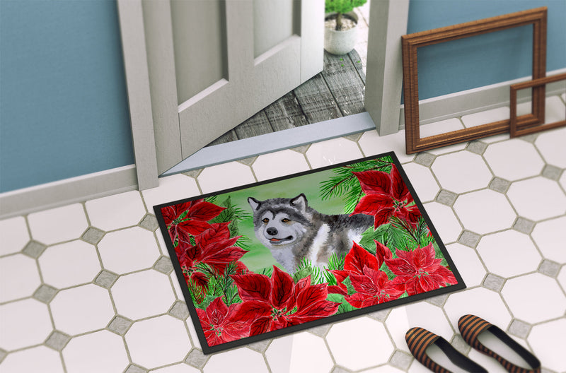 Alaskan Malamute Poinsettas Doormat - 18x27 Decorative Floor Mat – Indoor/Outdoor Rug with Artistic Flair CK1287MAT