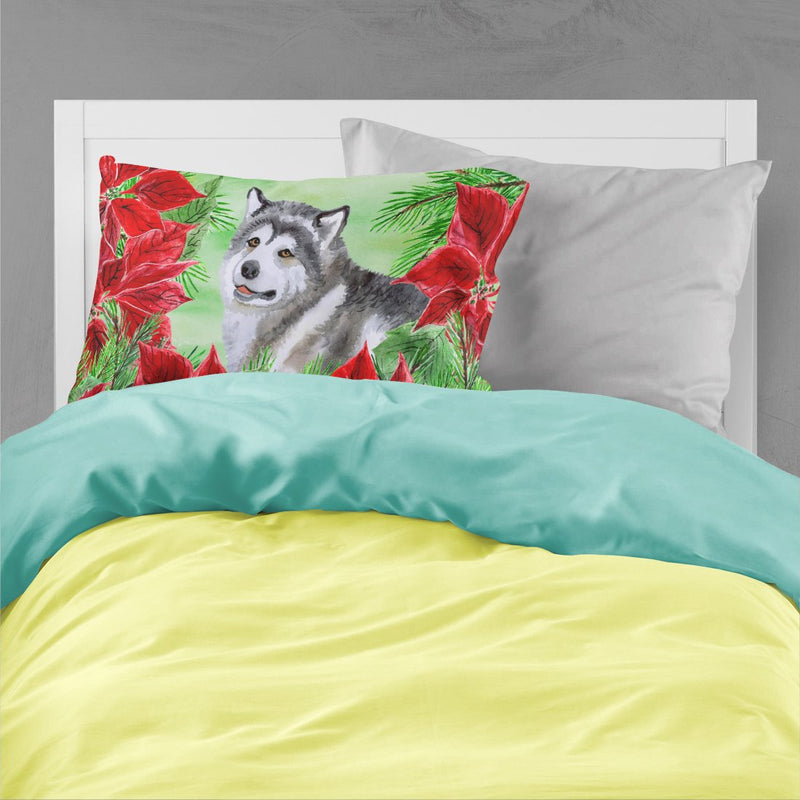 Alaskan Malamute Poinsettas Fabric Standard Pillowcase CK1287PILLOWCASE