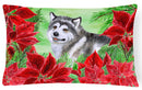 Alaskan Malamute Poinsettas Canvas Fabric Decorative Pillow CK1287PW1216