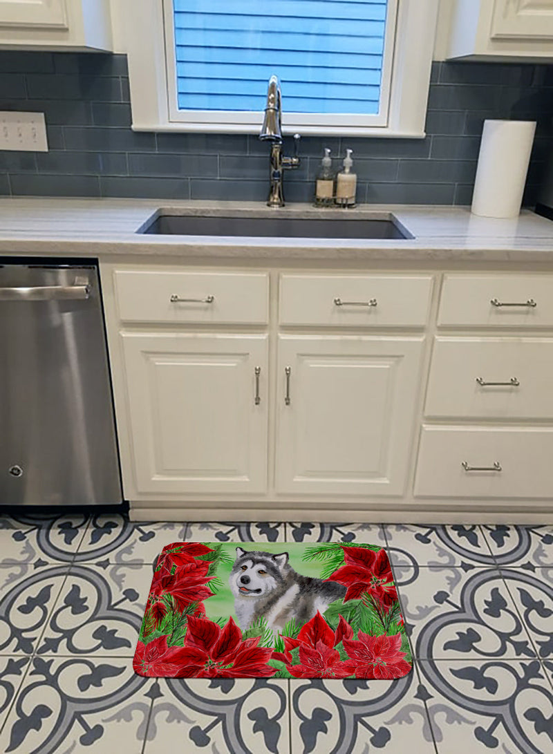 Alaskan Malamute Poinsettas Machine Washable Memory Foam Mat CK1287RUG