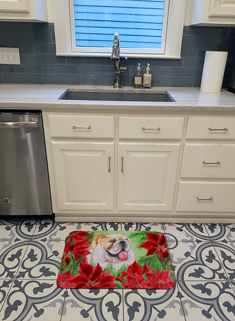 English Bulldog Poinsettas Machine Washable Memory Foam Mat CK1288RUG