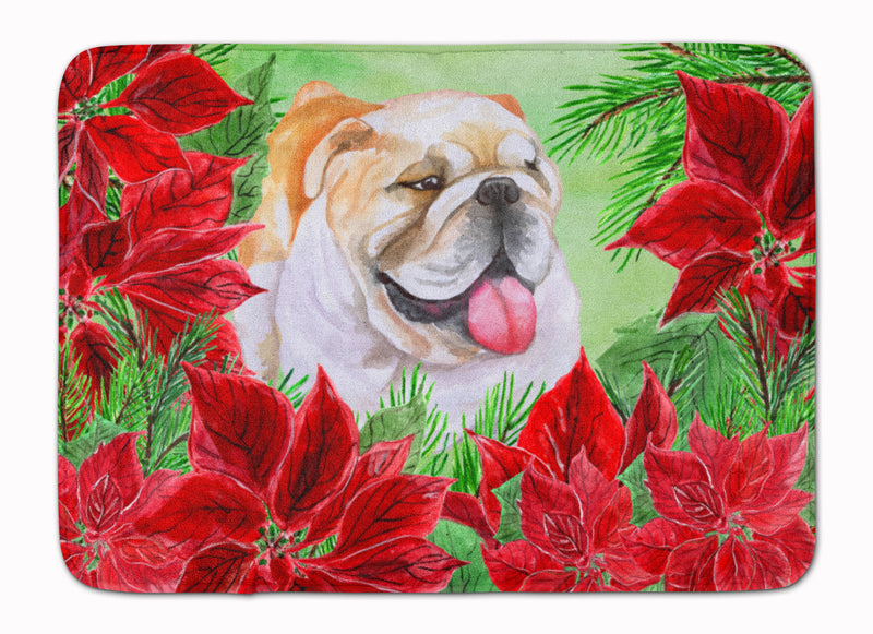 English Bulldog Poinsettas Machine Washable Memory Foam Mat CK1288RUG