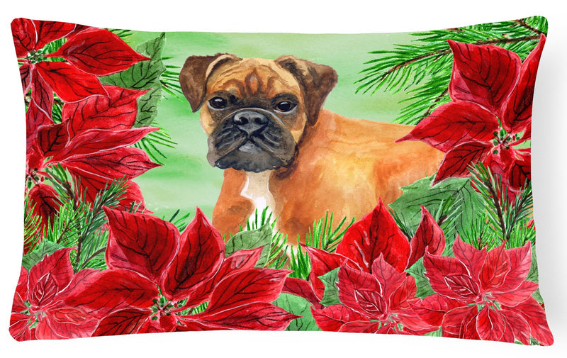 German Boxer Poinsettas Canvas Fabric Decorative Pillow CK1289PW1216