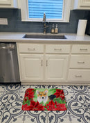 Pembroke Corgi Poinsettas Memory Foam Kitchen Mat Machine Washable Anti-Fatigue Cushion Comfort Bath or Kitchen Rug