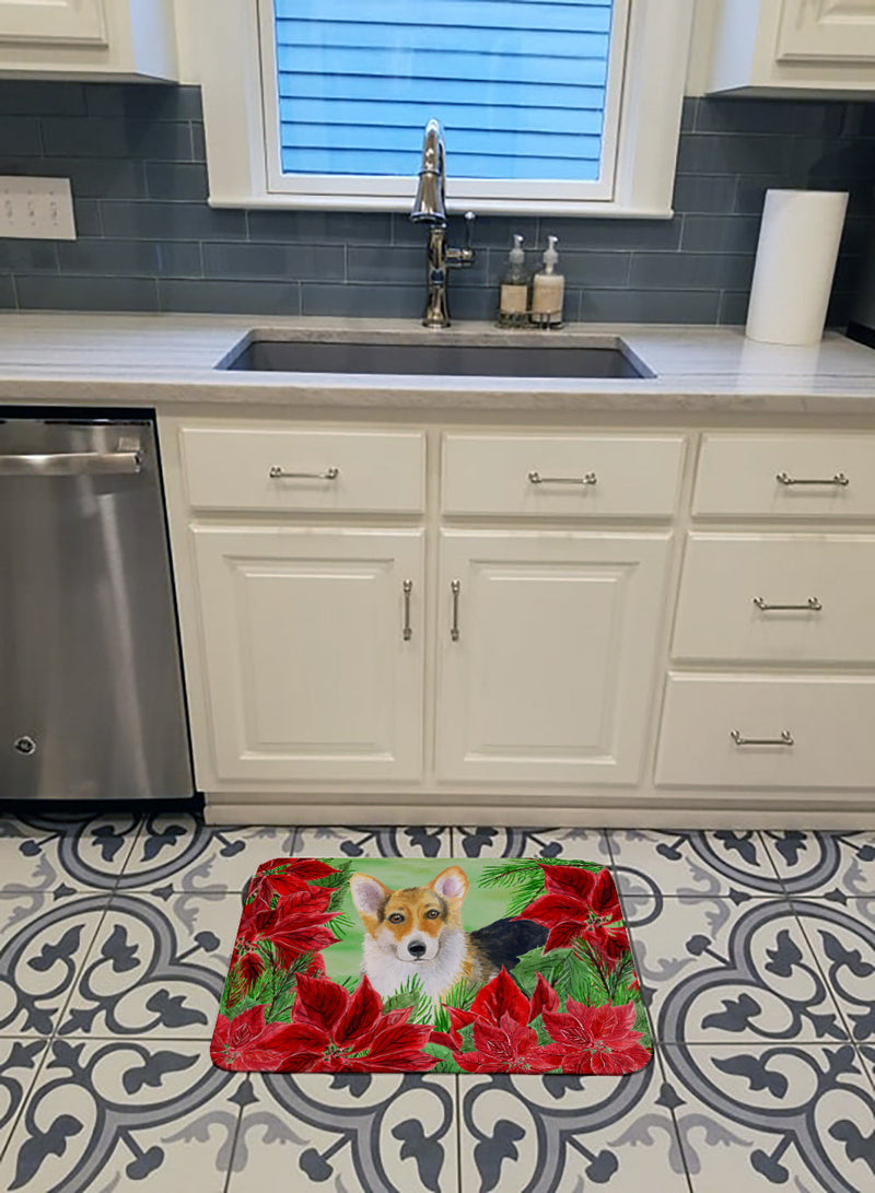 Pembroke Corgi Poinsettas Machine Washable Memory Foam Mat CK1291RUG