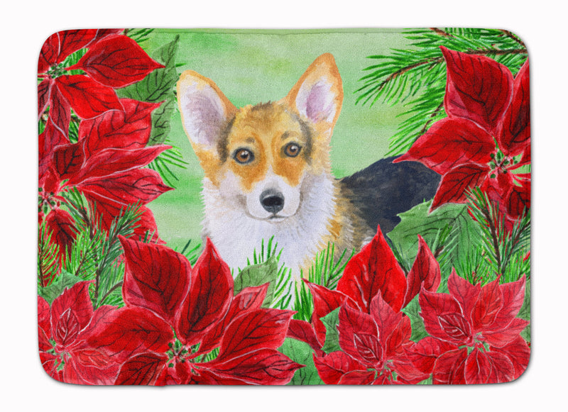 Pembroke Corgi Poinsettas Machine Washable Memory Foam Mat CK1291RUG