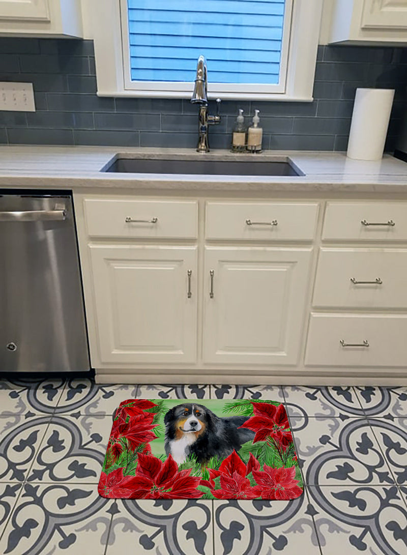 Bernese Mountain Dog Poinsettas Machine Washable Memory Foam Mat CK1294RUG