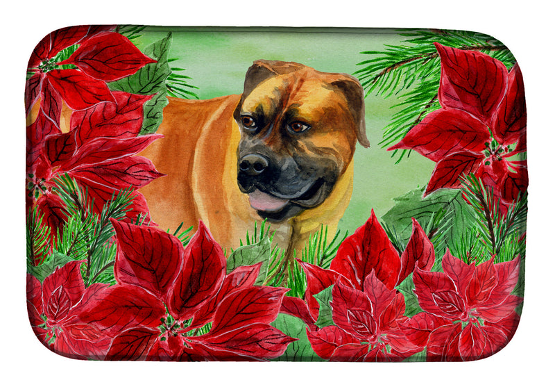 Boerboel Mastiff Poinsettas Dish Drying Mat – Absorbent, Artistic Kitchen Essentials CK1295DDM