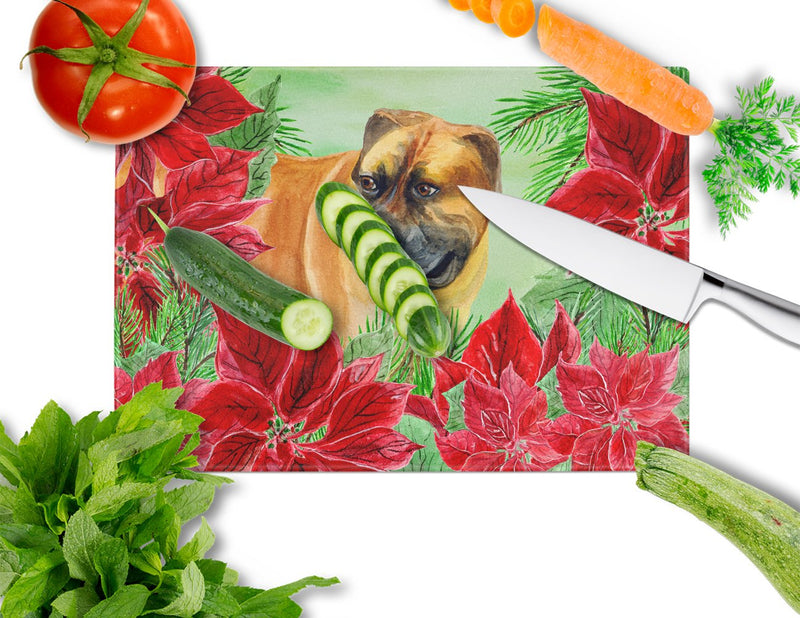 Boerboel Mastiff Poinsettas Glass Cutting Boards – Durable, Decorative Kitchen Art Large CK1295LCB