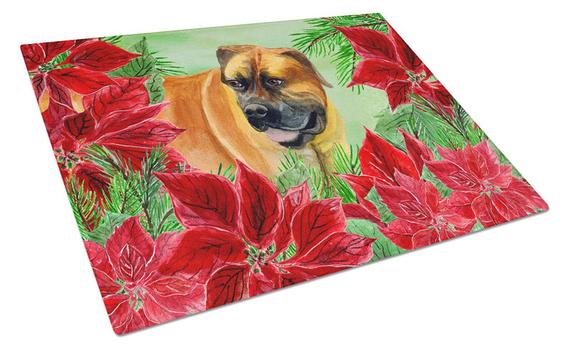 Boerboel Mastiff Poinsettas Glass Cutting Boards – Durable, Decorative Kitchen Art Large CK1295LCB
