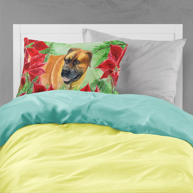 Boerboel Mastiff Poinsettas  Standard Pillowcase – Artistic Decorative Front, White Back CK1295PILLOWCASE