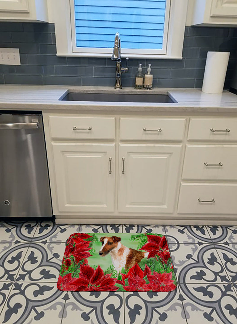 Smooth Fox Terrier Poinsettas Machine Washable Memory Foam Mat CK1296RUG