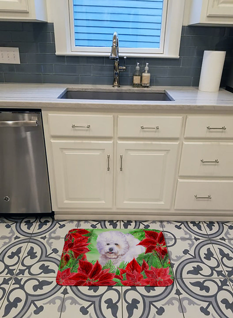 Bichon Frise Poinsettas Machine Washable Memory Foam Mat CK1297RUG