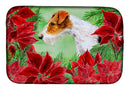 Fox Terrier Poinsettas Dish Drying Mat Absorbent Dish Drying Mat Pad for Kitchen Counter Dish Drainer Mat for Countertop, 14 x 21", Multicolor