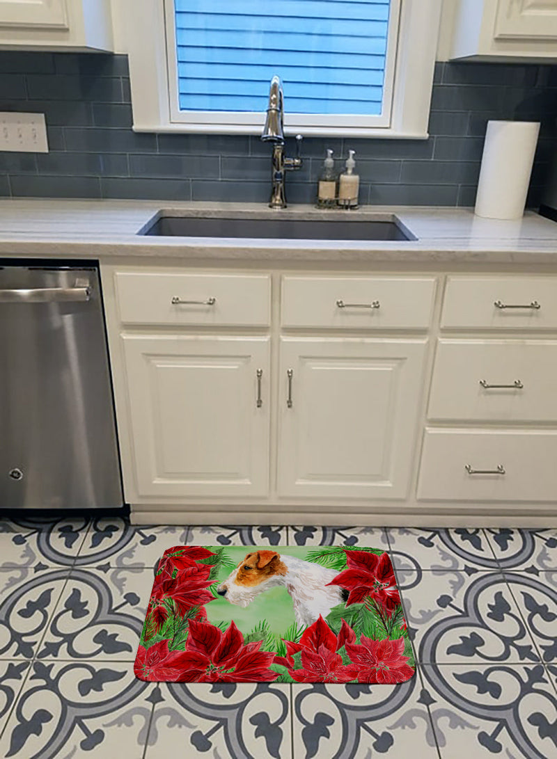 Fox Terrier Poinsettas Machine Washable Memory Foam Mat CK1298RUG