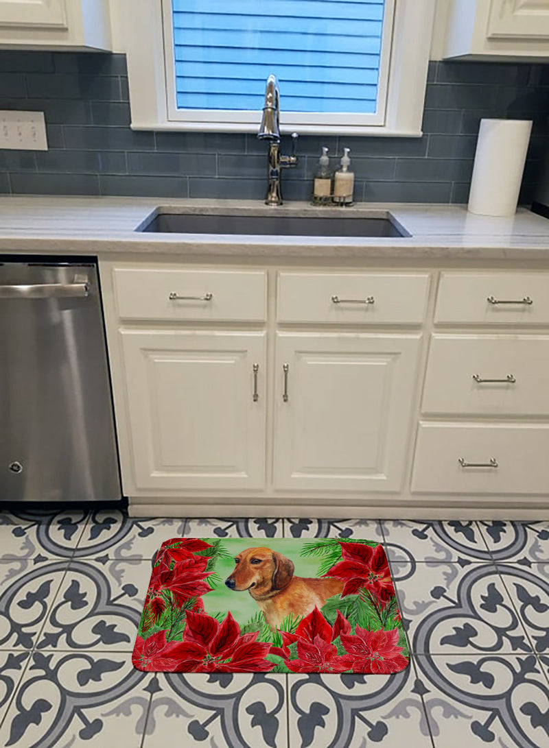 Dachshund Poinsettas Machine Washable Memory Foam Mat CK1300RUG