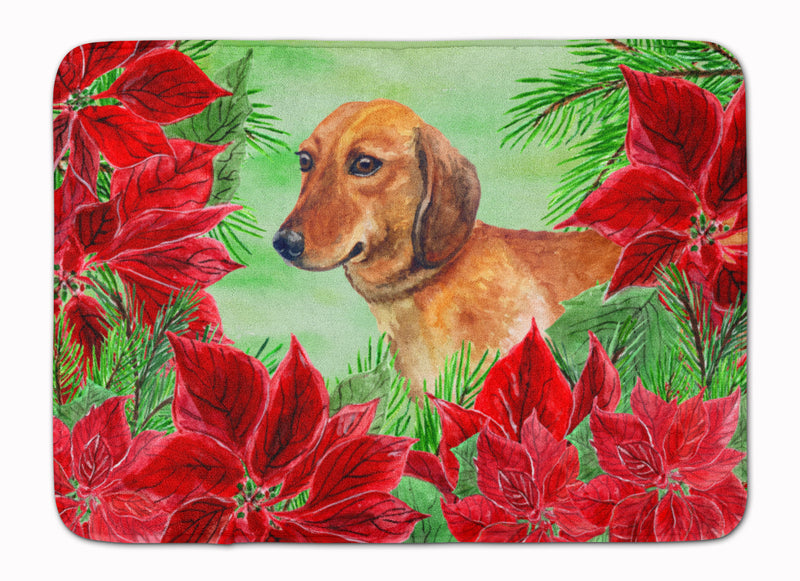 Dachshund Poinsettas Machine Washable Memory Foam Mat CK1300RUG