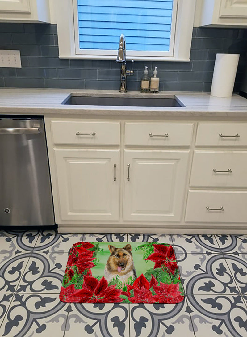 German Shepherd Poinsettas Machine Washable Memory Foam Mat CK1302RUG