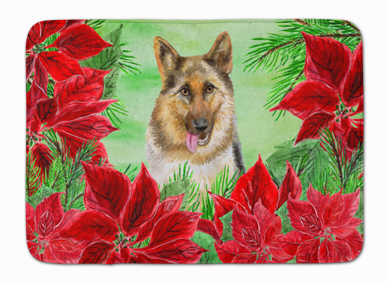 German Shepherd Poinsettas Machine Washable Memory Foam Mat CK1302RUG