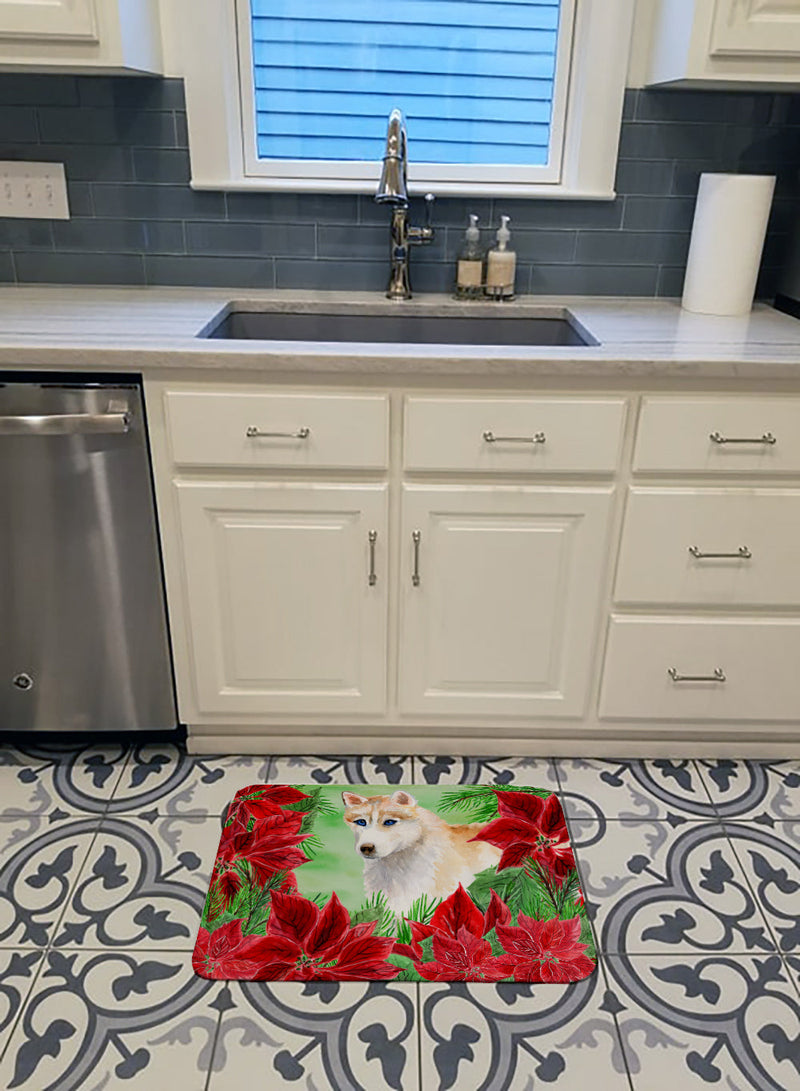 Siberian Husky Poinsettas Machine Washable Memory Foam Mat CK1303RUG