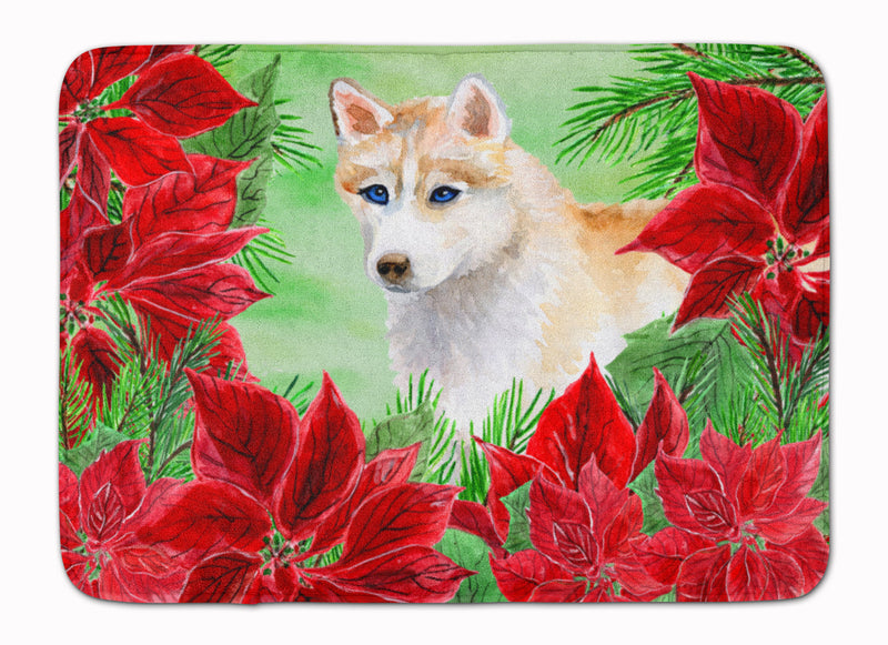 Siberian Husky Poinsettas Machine Washable Memory Foam Mat CK1303RUG