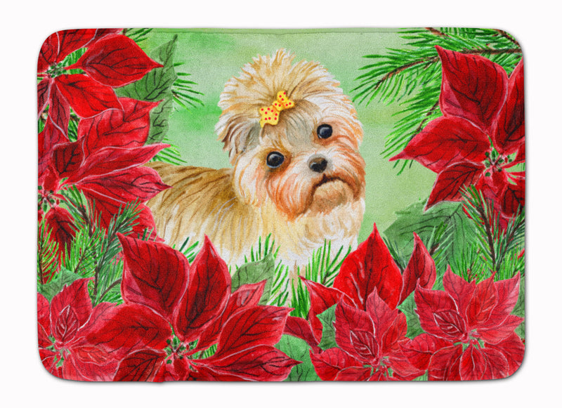 Morkie Poinsettas Machine Washable Memory Foam Mat CK1316RUG