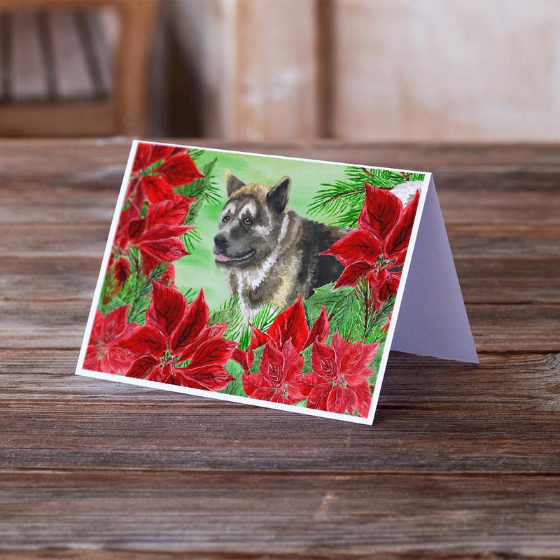 American Akita Poinsettas Greeting Cards and Envelopes Pack of 8