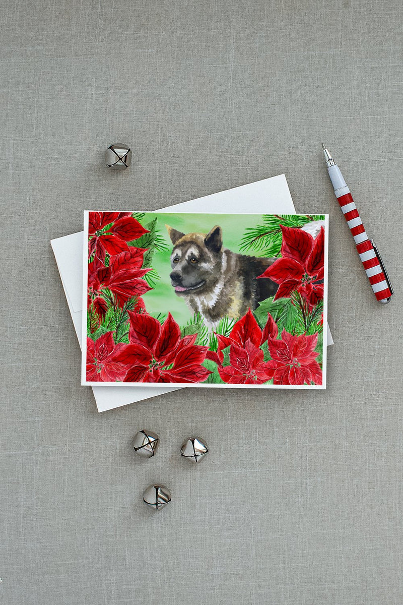 American Akita Poinsettas Greeting Cards and Envelopes Pack of 8