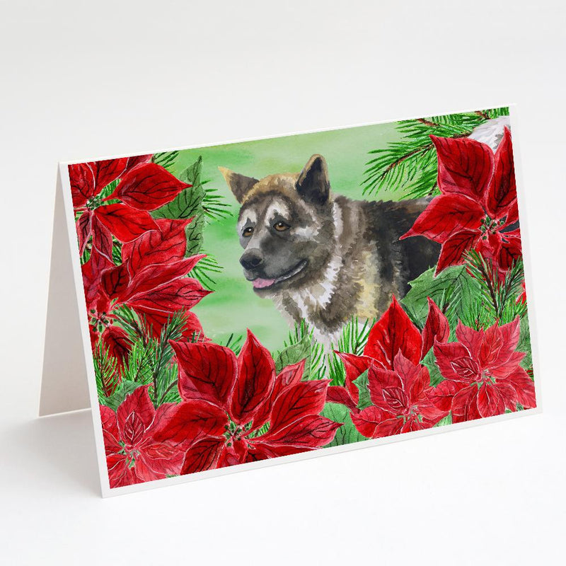 American Akita Poinsettas Greeting Cards and Envelopes Pack of 8