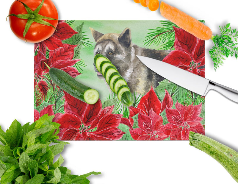 American Akita Poinsettas Glass Cutting Boards – Durable, Decorative Kitchen Art Large CK1317LCB