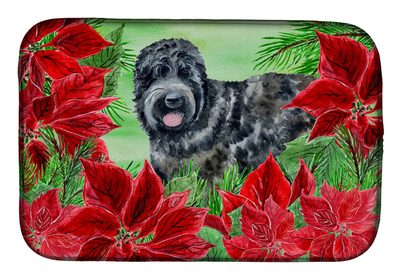 Black Russian Terrier Poinsettas Dish Drying Mat – Absorbent, Artistic Kitchen Essentials CK1325DDM