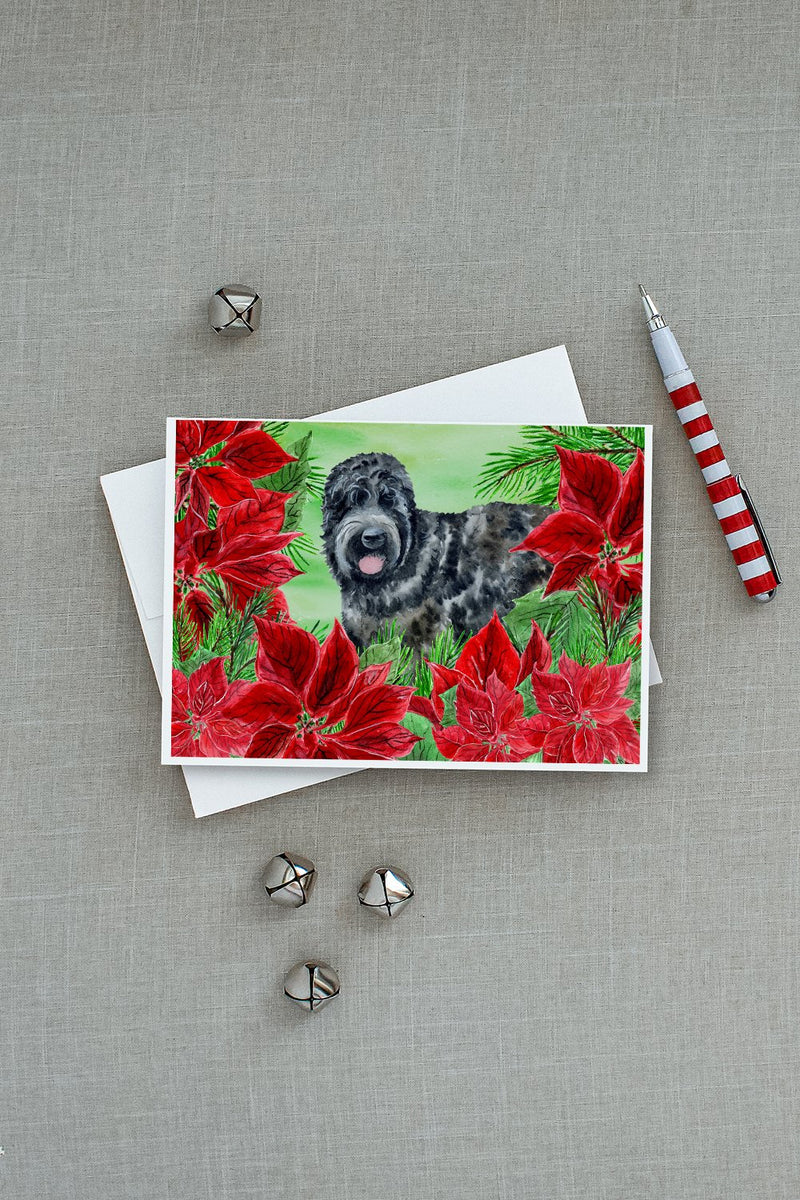 Black Russian Terrier Poinsettas Greeting Cards -  Blank Note Cards – 8-Pack of Artist-Designed Cards with Envelopes