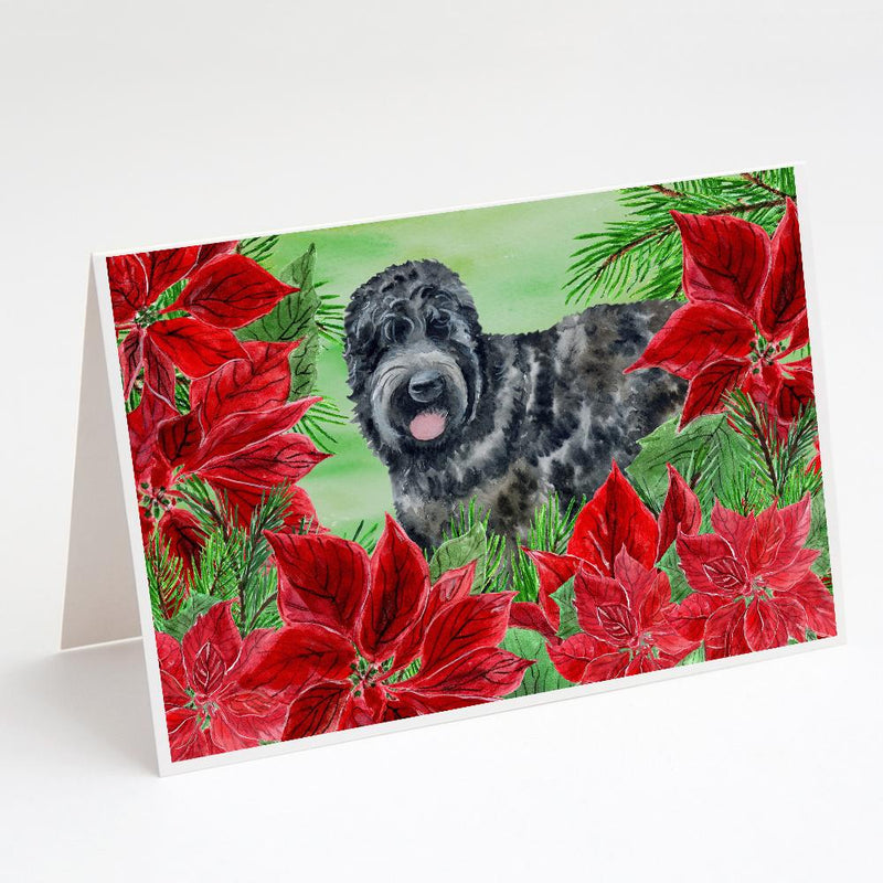 Black Russian Terrier Poinsettas Greeting Cards -  Blank Note Cards – 8-Pack of Artist-Designed Cards with Envelopes