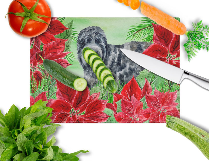 Black Russian Terrier Poinsettas Glass Cutting Boards – Durable, Decorative Kitchen Art Large CK1325LCB