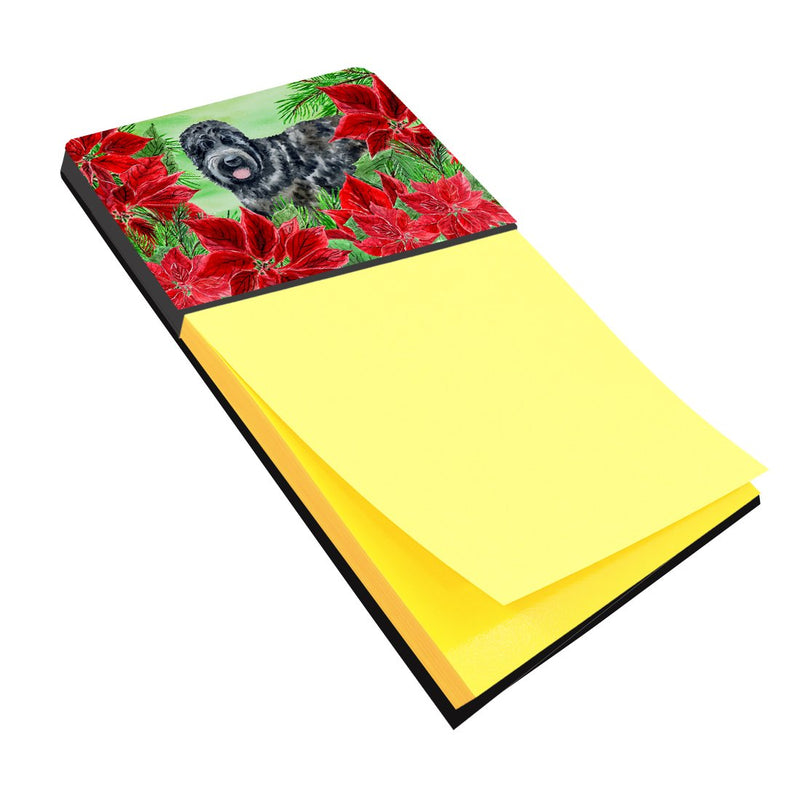 Black Russian Terrier Poinsettas Sticky Note Holder CK1325SN- Refiilable Desk Accessory Note Pad
