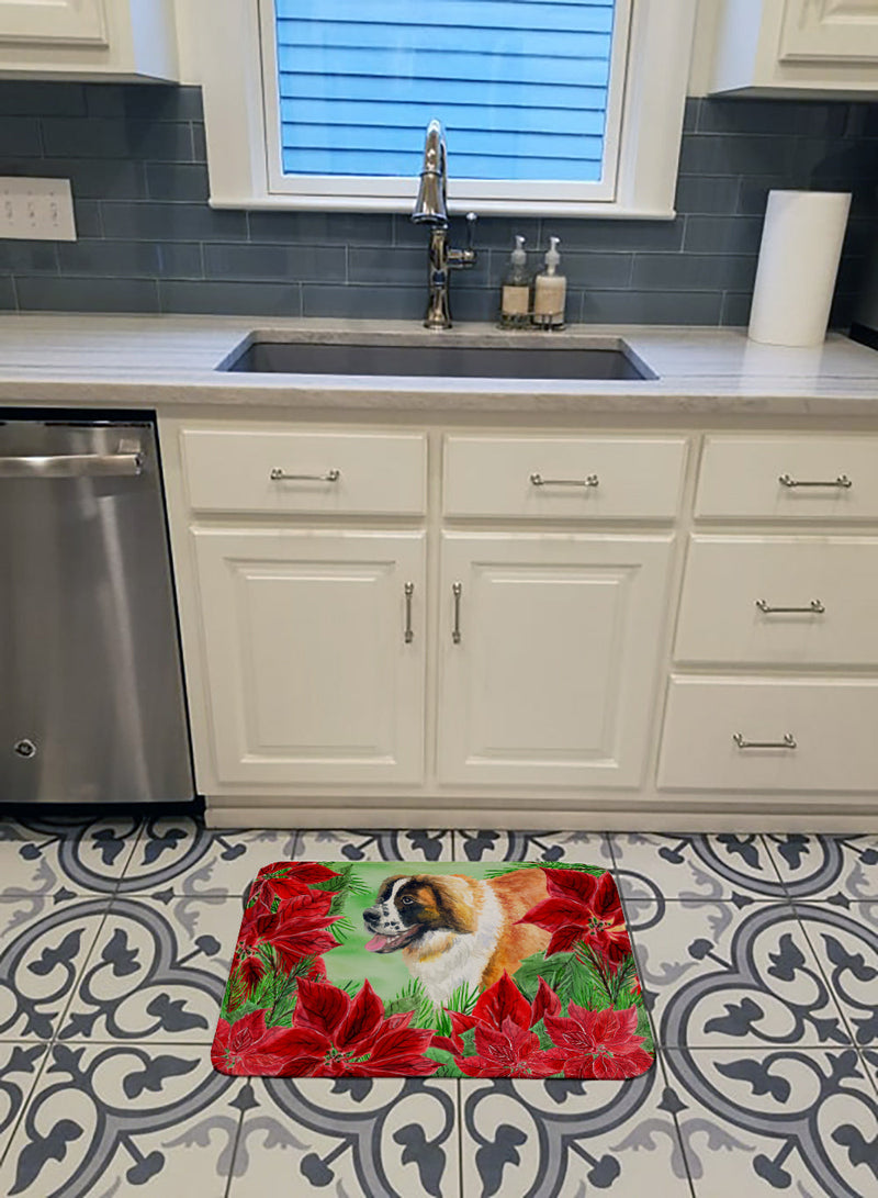 Saint Bernard Poinsettas Machine Washable Memory Foam Mat CK1327RUG