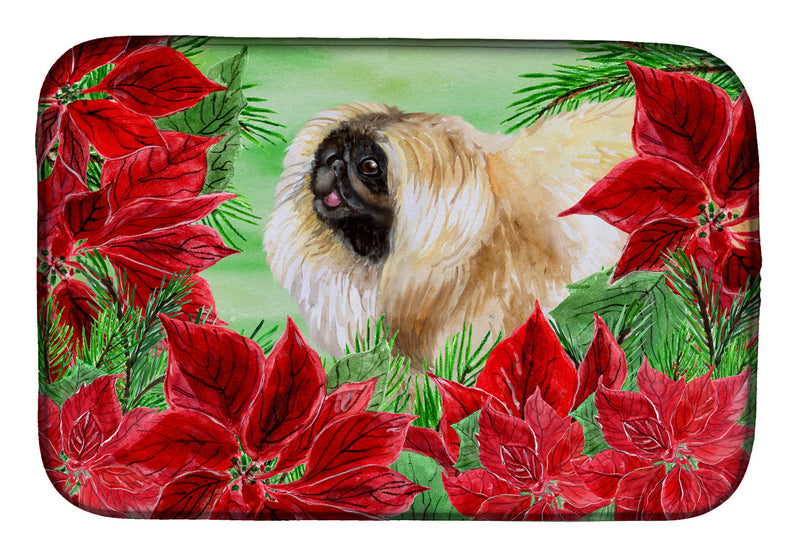 Pekingese Poinsettas Dish Drying Mat CK1329DDM