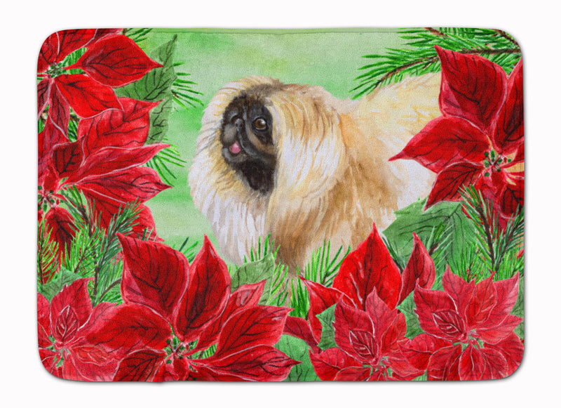 Pekingese Poinsettas Machine Washable Memory Foam Mat CK1329RUG