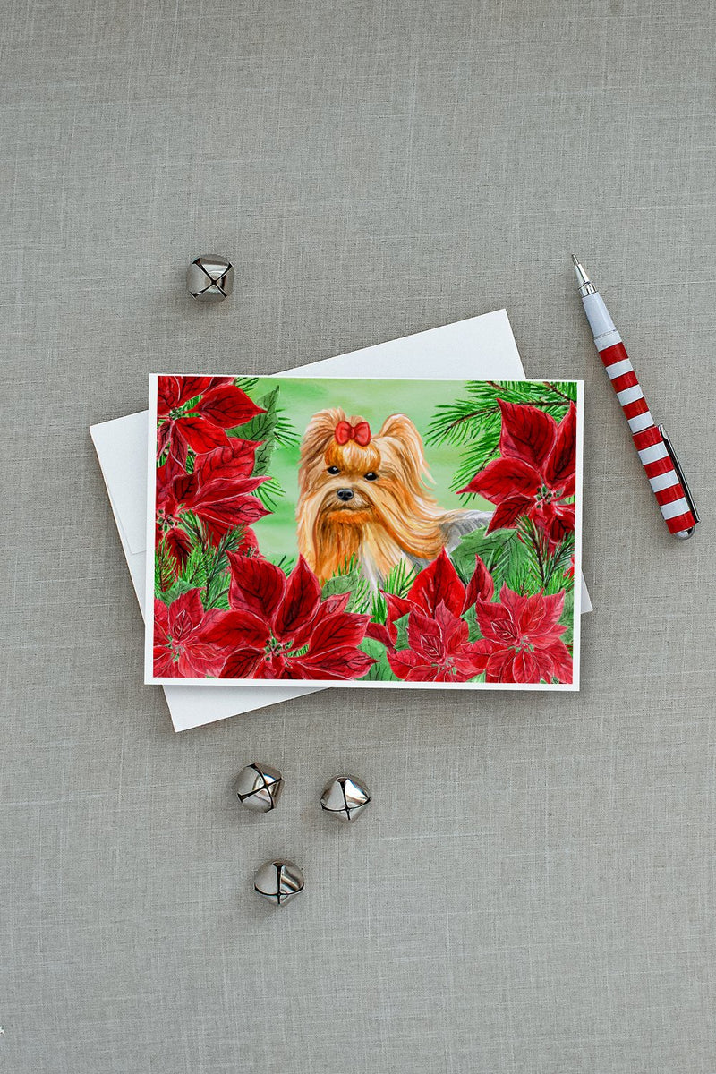 Yorkshire Terrier Poinsettas Greeting Cards and Envelopes Pack of 8