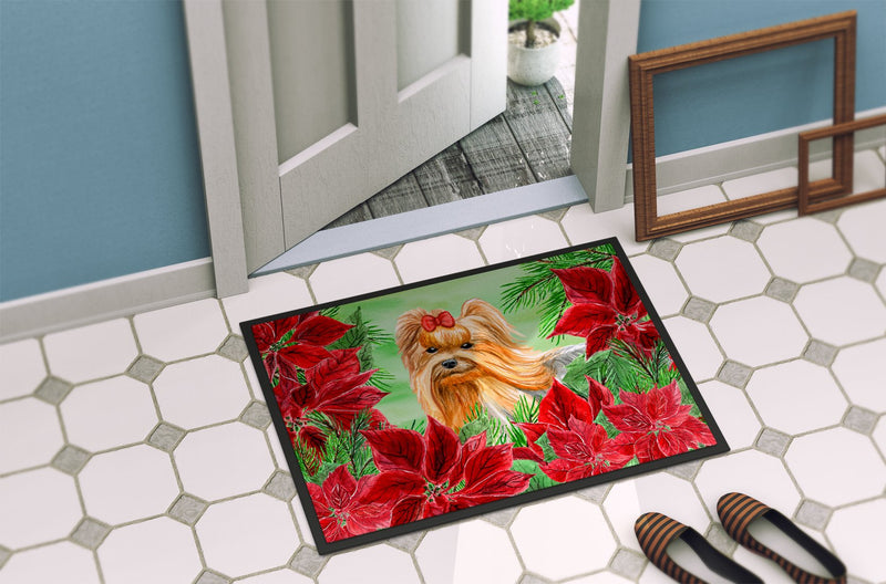 Yorkshire Terrier Poinsettas Indoor or Outdoor Mat 24x36 CK1333JMAT