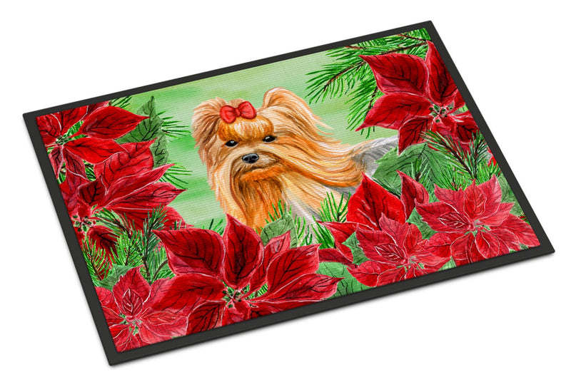 Yorkshire Terrier Poinsettas Indoor or Outdoor Mat 24x36 CK1333JMAT