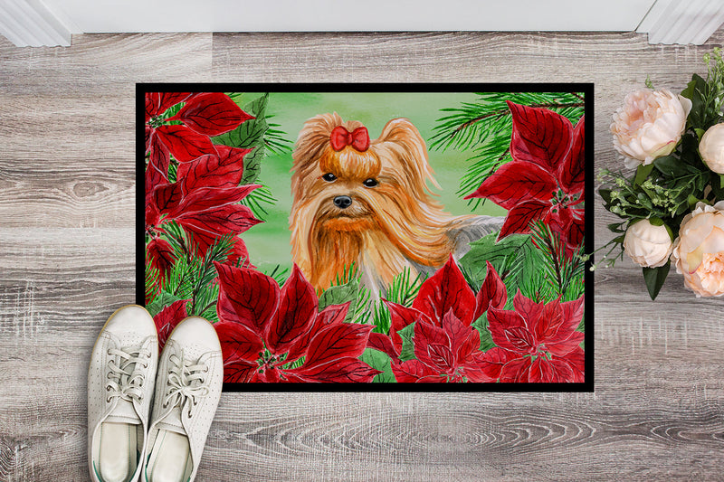 Yorkshire Terrier Poinsettas Indoor or Outdoor Mat 18x27 CK1333MAT