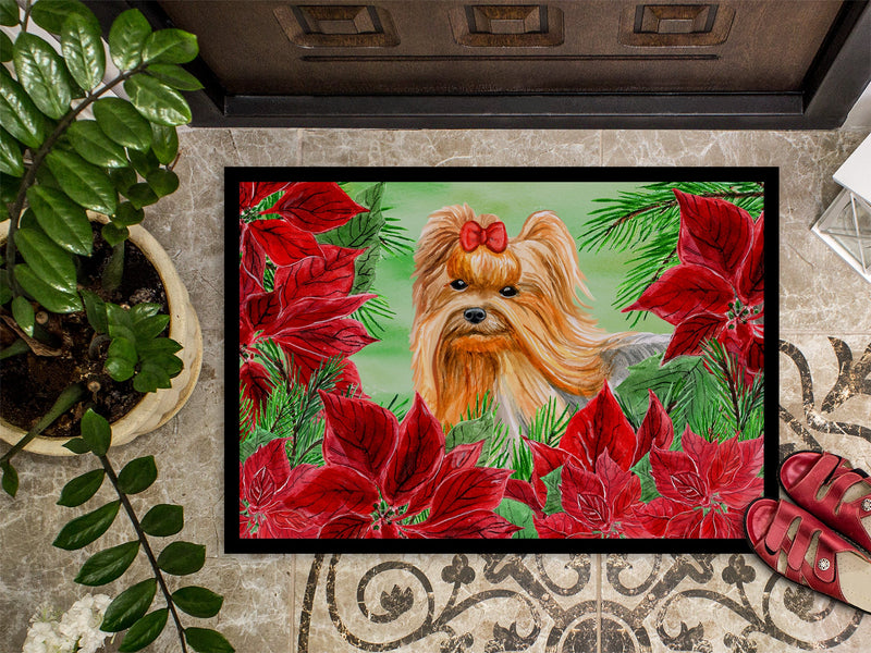 Yorkshire Terrier Poinsettas Indoor or Outdoor Mat 18x27 CK1333MAT