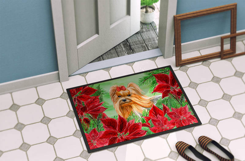 Yorkshire Terrier Poinsettas Indoor or Outdoor Mat 18x27 CK1333MAT