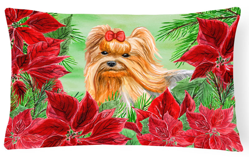 Yorkshire Terrier Poinsettas Canvas Fabric Decorative Pillow CK1333PW1216