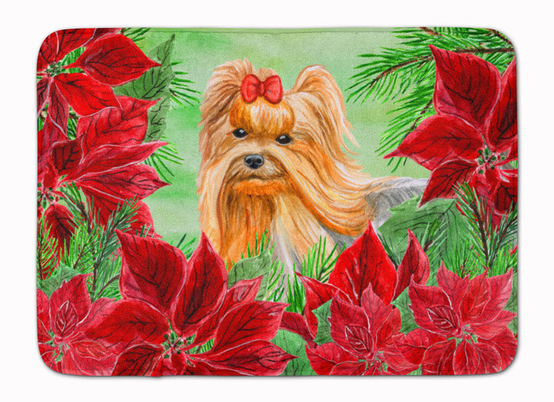 Yorkshire Terrier Poinsettas Machine Washable Memory Foam Mat CK1333RUG